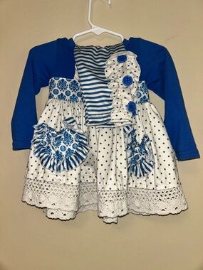Matilda Jane Blue and White Polka Dot Ruffle Dress Set